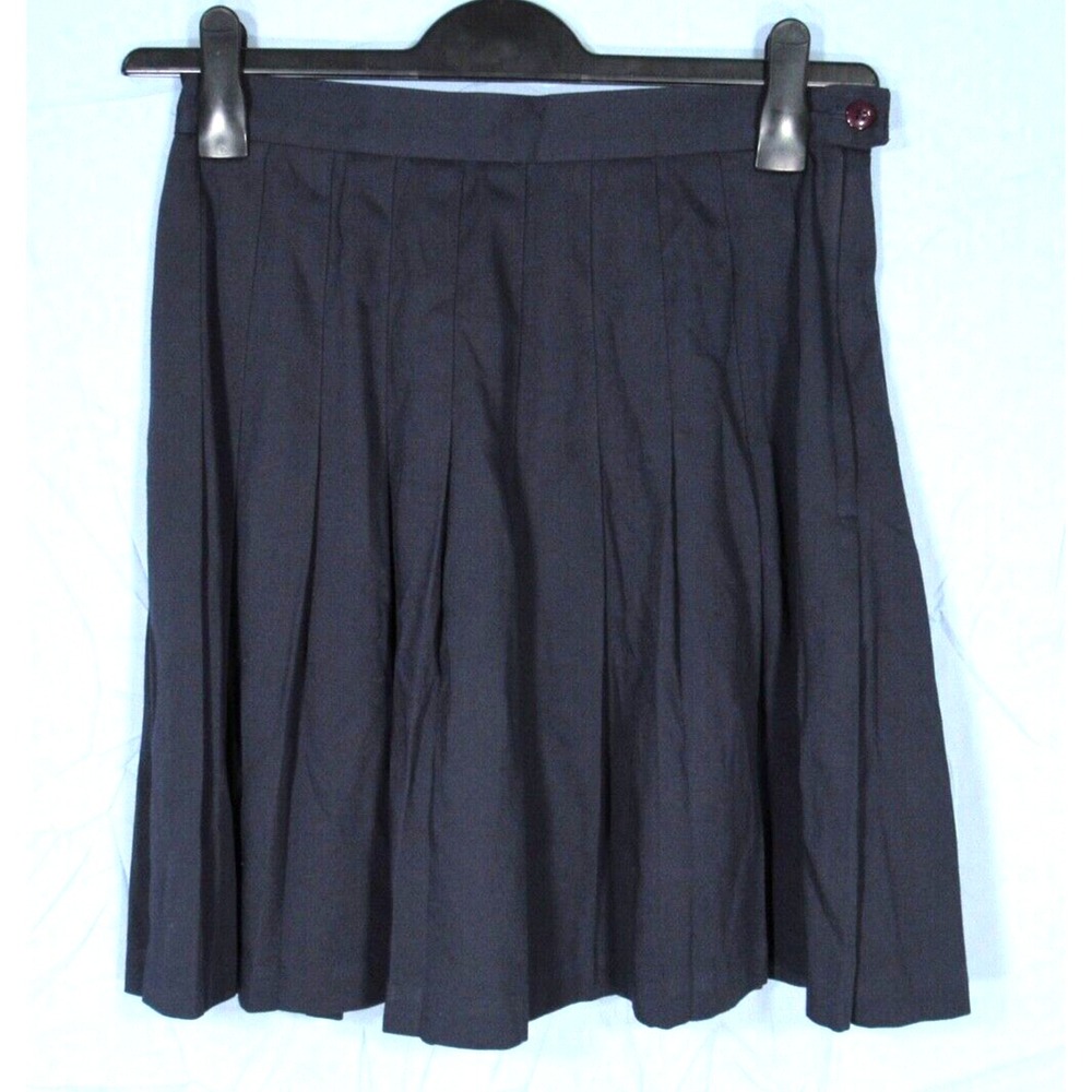 Y2K VTG Mixed Blues NAVY BLUE PLEATED SKIRT Side Zipper SCHOOLGIRL 28"Waist 11/M